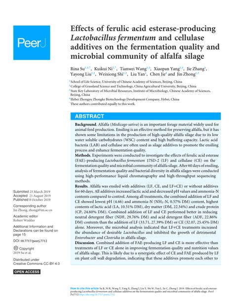 PDF Effects Of Ferulic Acid Esterase Producing Lactobacillus