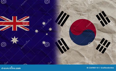 South Korea and Australia Flags Together, Crumpled Paper Effect 3D ...