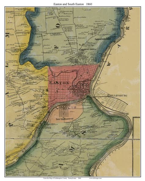 Easton And South Easton Townships Pennsylvania Old Town Map