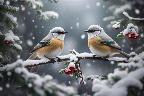Premium AI Image Small Tits Birds In A Fantastic Snowy Forest Christmas Image Winter