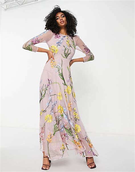 Asos Edition Robe Longue Avec Fleurs Brodées Rose Asos