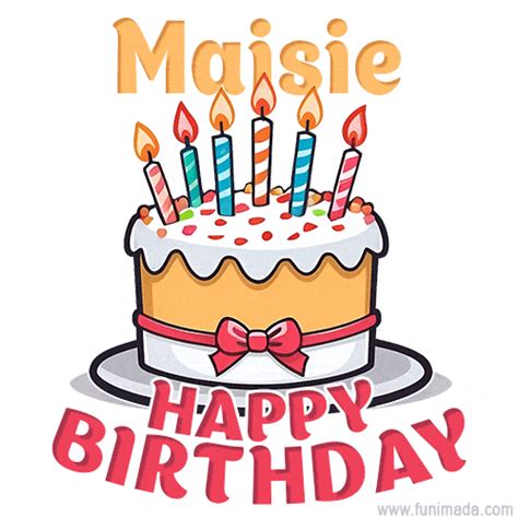 A birthday cake with animated candles greeting card for Maisie | Funimada.com