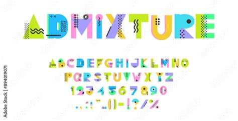 Geometric Memphis Font English Alphabet Letters And Numbers Vector