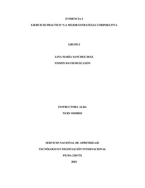 Evidencia 3 La Mejor Estrategia Corporativa Evidencia 3 Ejercicio