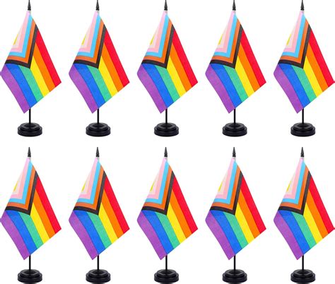 Amazon ZXvZYT Pride Rainbow Flag Banner New Intersex Progress Desk Flag Set Small Mini Gay