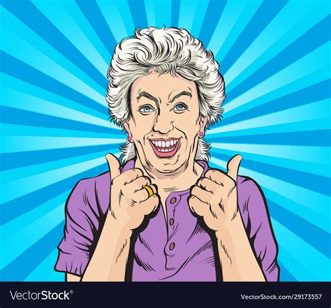 Happy Old Woman And Satisfied Thumbs Up Royalty Free Vector