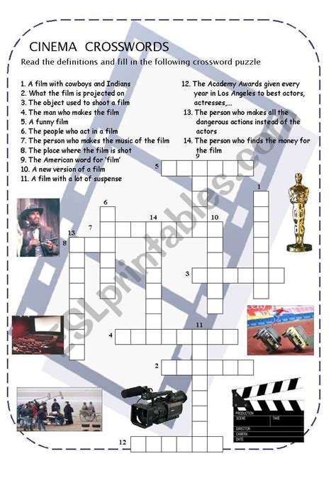 Cinema Crossword Esl Worksheet By Minie