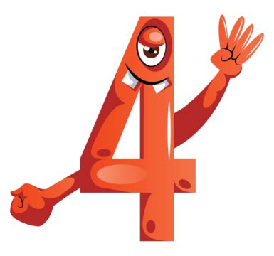 Number Four Cartoon Cute Face, Four, Number, Number Four PNG and Vector