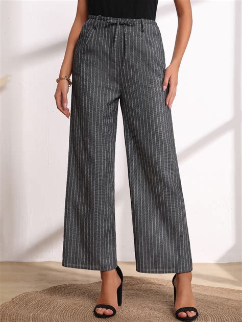 Emery Rose High Waist Pinstriped Belted Wide Leg Pants Shein Usa