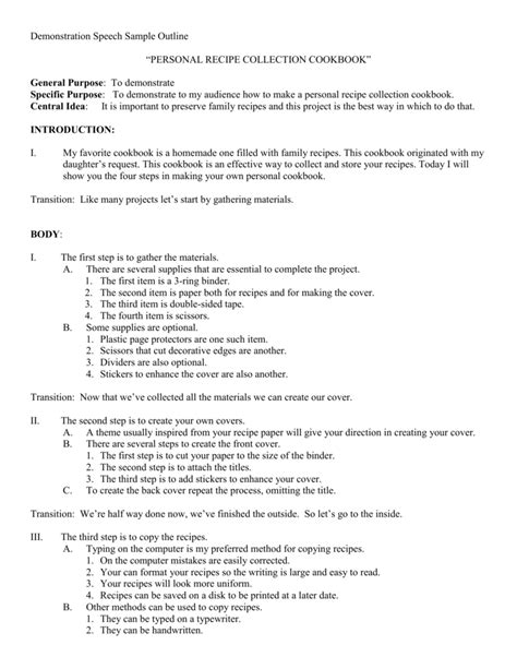 Demonstration Speech Sample Outline