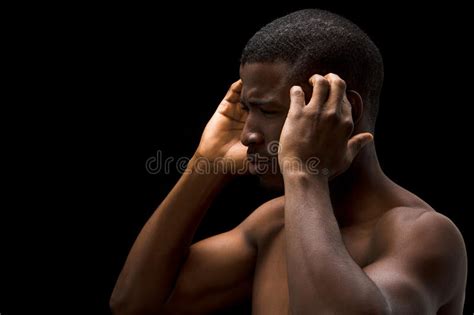 Afro American Man Shows Face Palm Gesture Portrait Of A Naked Man Standing With Closed Eyes On