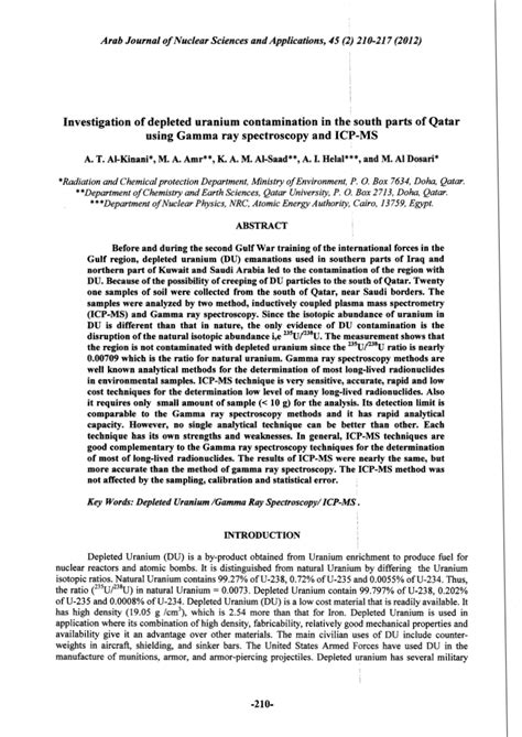 (PDF) Investigation of Depleted Uranium Contamination in the south ...