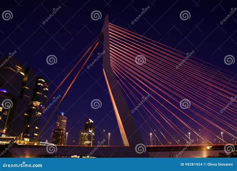 Erasmus bridge at night editorial stock image. Image of second - 99281924