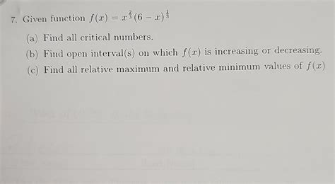 Solved 7 Given Function Fxx326−x31 A Find All