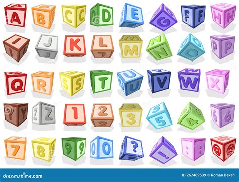 Set Of Colorful Three Dimensional Cubes With Capital Letters And