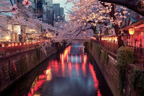 Premium Photo Cherry Blossom Lined Meguro Canal In Tokyo Japan