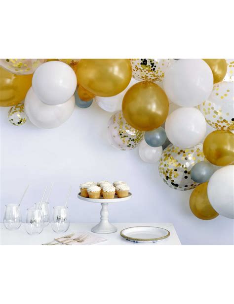 Luftballon Bogen 40 Ballons Set mit Konfetti weiß gold günstige