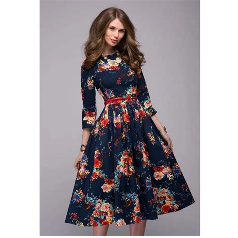 Buy Women Casual Knee Length Dress 2018 New Arrival Long Sleeve Printing Summer