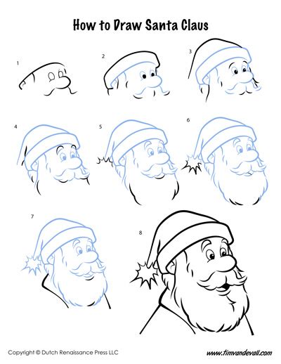 How to Draw Santa Claus in 8 Easy Steps - Tim's Printables