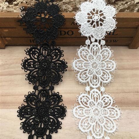 45Yards Embroidery Lace Fabric White Black Guipure Floral Lace Trim