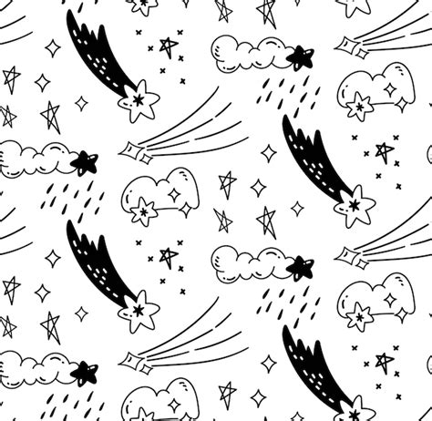 Premium Vector Cute Hand Drawn Shooting Star Doodle Seamless Background