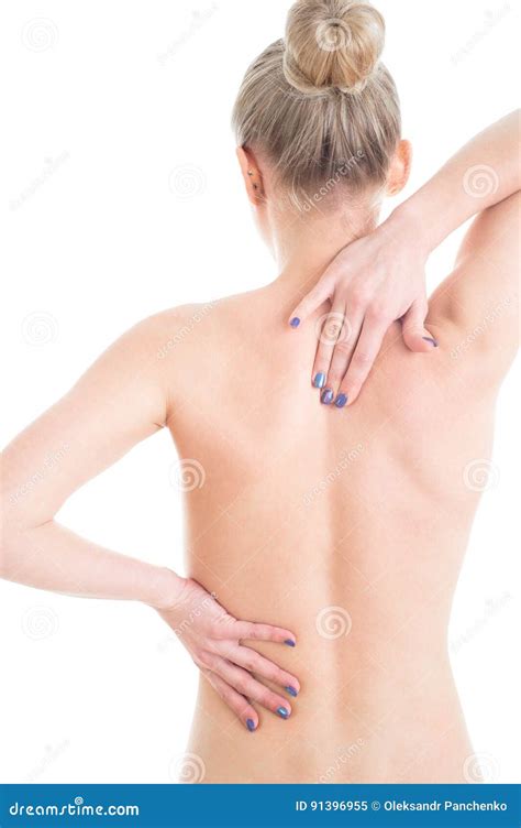 Nude Woman With Pain In Her Back Isolated On White Stock Image Image Of Beauty Concept