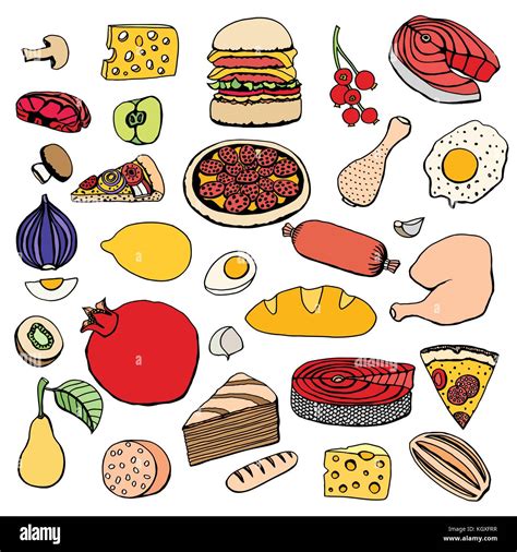 Colorful Vector Hand Drawn Food Cartoon Set Of Objects And Symbols