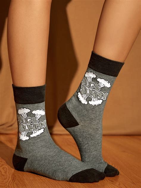 Looney Tunes X Shein Pares De Calcetines De Media Ca A Para Mujer Con