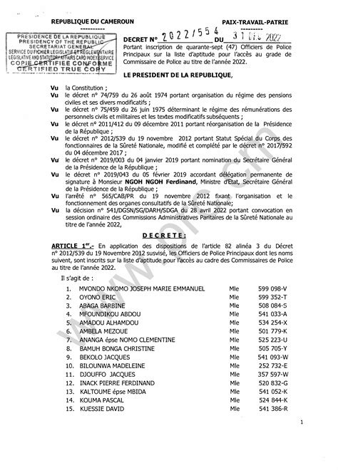 Décret N°2022554 Du 31 Décembre 2022 Portant Inscription De Quarante