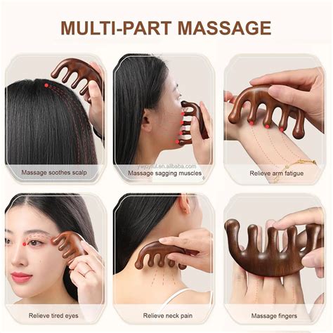 Natural Green Sandalwood Comb Scalp Massage Comb Five Teeth Meridian Wide Tooth Wooden Comb For