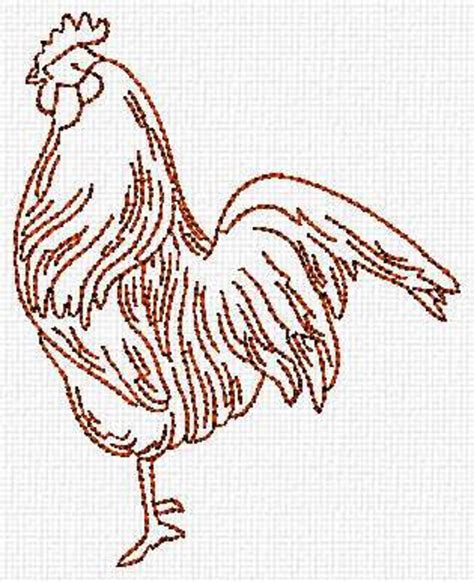 Rooster And Chicken Redwork Machine Embroidery Design Set Etsy