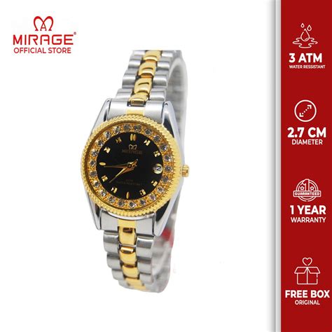 Jual Mirage Original Jam Tangan Wanita Analog Silver Gold Permata Mewah