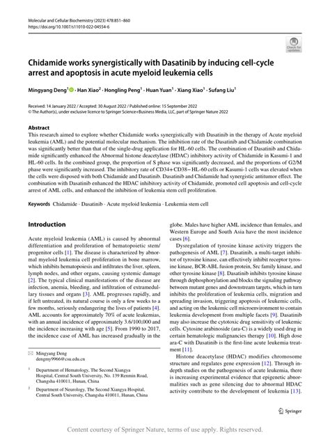 Chidamide Works Synergistically With Dasatinib By Inducing Cell Cycle