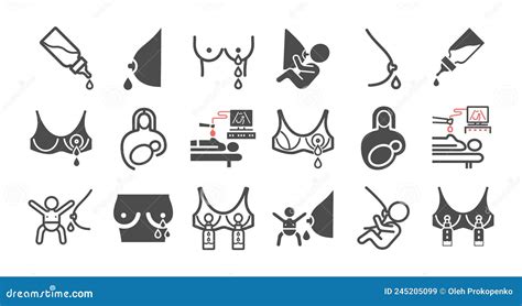 Breastfeeding Icons Set Lactating Mother Infographic Vector Signs For