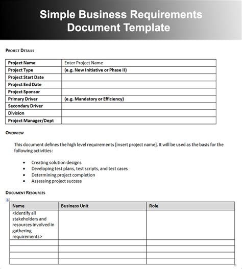 11 Business Requirements Documents Free Pdf Excel Templates