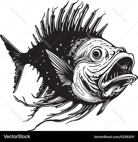 Serrated Scales Angular Creature Fish Iconic Vector Image