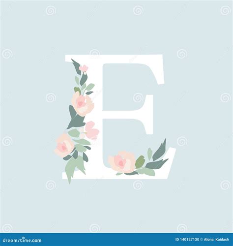 Alfabeto Floral Letra E Con La Composición Del Ramo De Las Flores Ilustración Del Vector