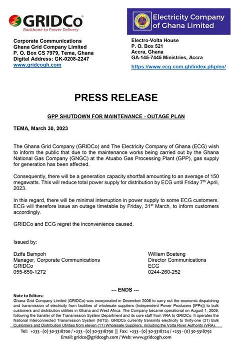 Electricity Company Of Ghana Ltd On Twitter Press Release