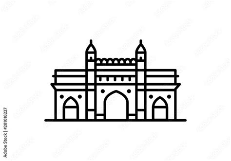 Indian City Icon Gateway Of India Mumbai Maharashtra Line Art