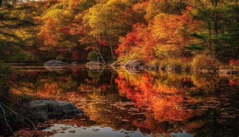 Premium Ai Image A Colorful Autumn Landscape With A Lake And Trees In