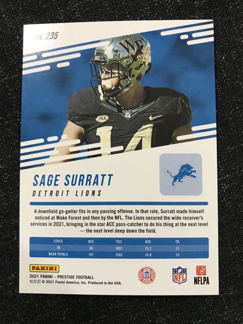 Panini Prestige Rookies Sage Surratt Rc For Sale Online