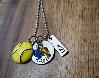 Hand Stamped Personalized Softball Necklace Softball Team Etsy