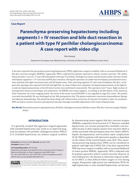 Pdf Parenchyma Preserving Hepatectomy Including Segments I Iv