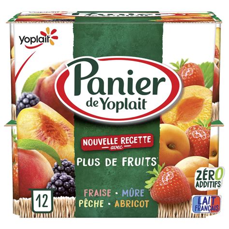 PANIER DE YOPLAIT Yaourt aux fruits fraise pêche abricot mûre 12x130g