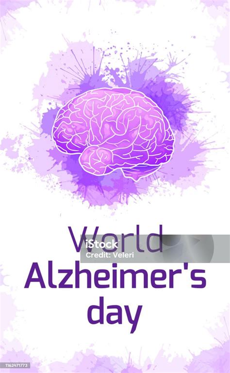 Vetores De Dia Internacional De Alzheimers Cartão Vertical Com Cérebro