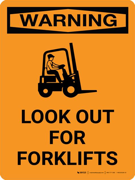 Warning Look Out For Forklifts Portrait With Graphic Wall Sign