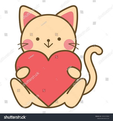 Illustration Cat Holding Heart Stock Vector Royalty Free 2105373824