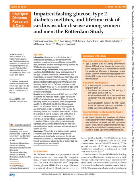 Pdf Impaired Fasting Glucose Type 2 Diabetes Mellitus And Lifetime Risk Of Cardiovascular