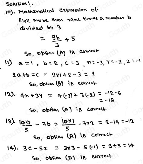 Solved 10 What Is The Equivalent Mathematical Expression To The Phrase Five More Than Nine