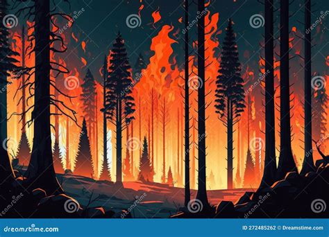 Fire In Forest Wildfire Landscape Wildland Stock Illustration